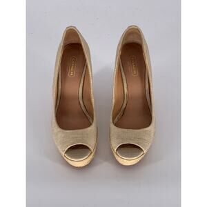 COACH Women's Beige Milan Peep-Toe Canvas Espadrille Wedge Platform Heels SZ 6B